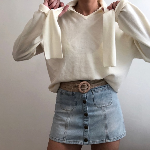 Vintage Tops - Vintage Boxy Necktie Summer Knit Pullover